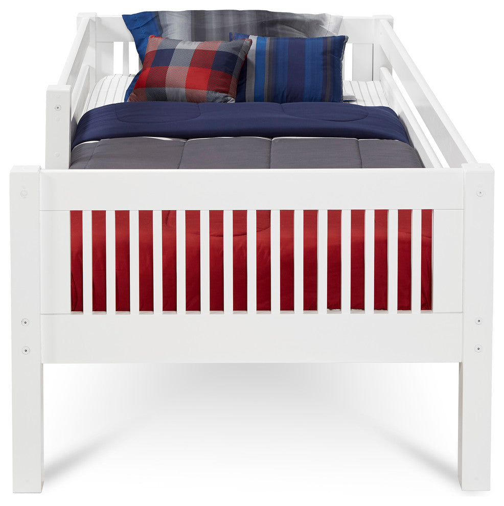 Camaflexi Twin Day Bed With Front Guard Rail, Mission Headboard, White Finish