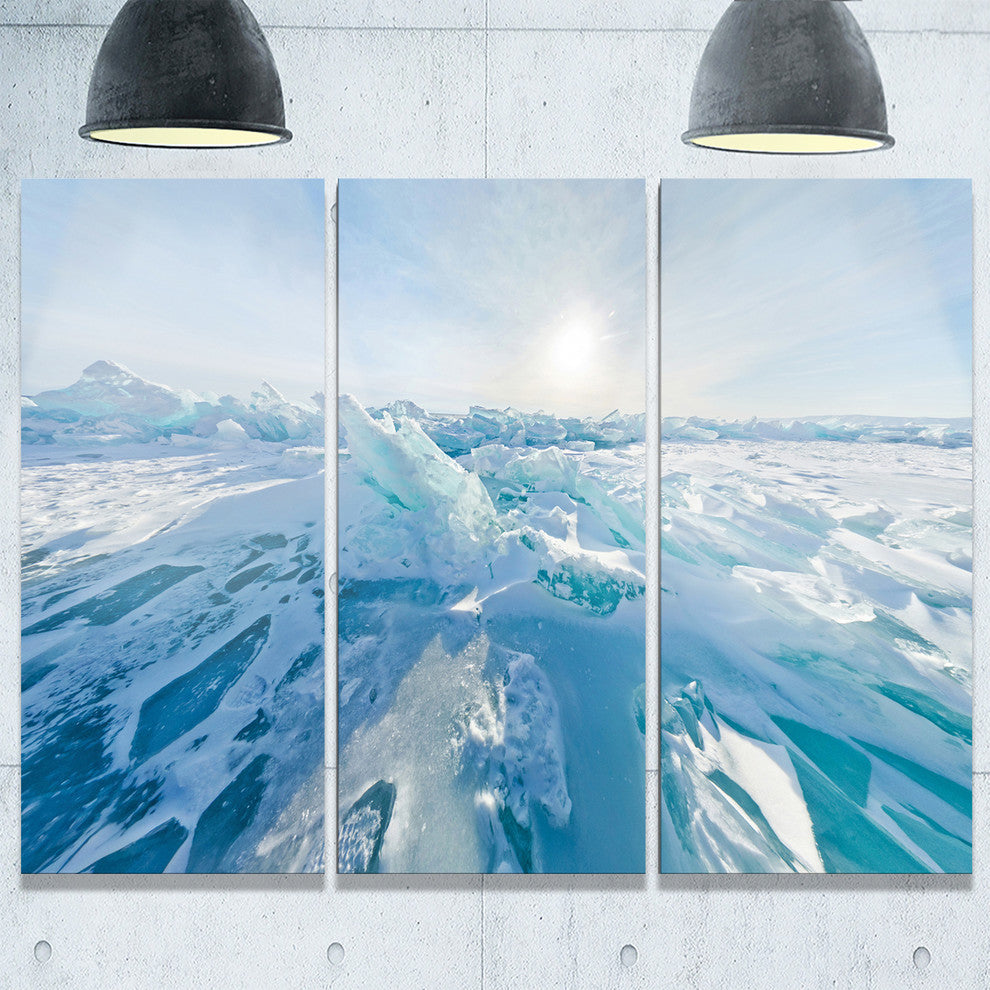 "Blue Ice Hummocks Baikal Panorama" Metal Wall Art, 3 Panels, 36"x28"