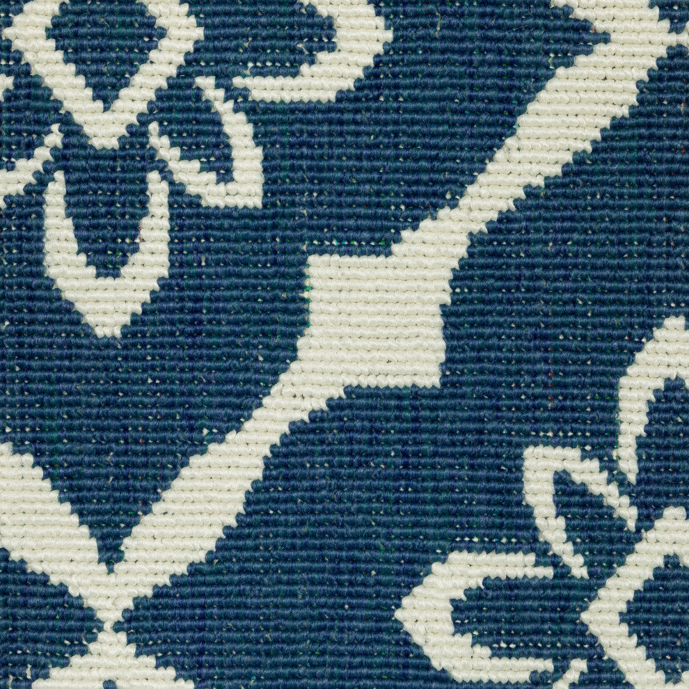 Madelina Lattice Navy and Ivory Indoor or Outdoor Area Rug, 7''10" Round