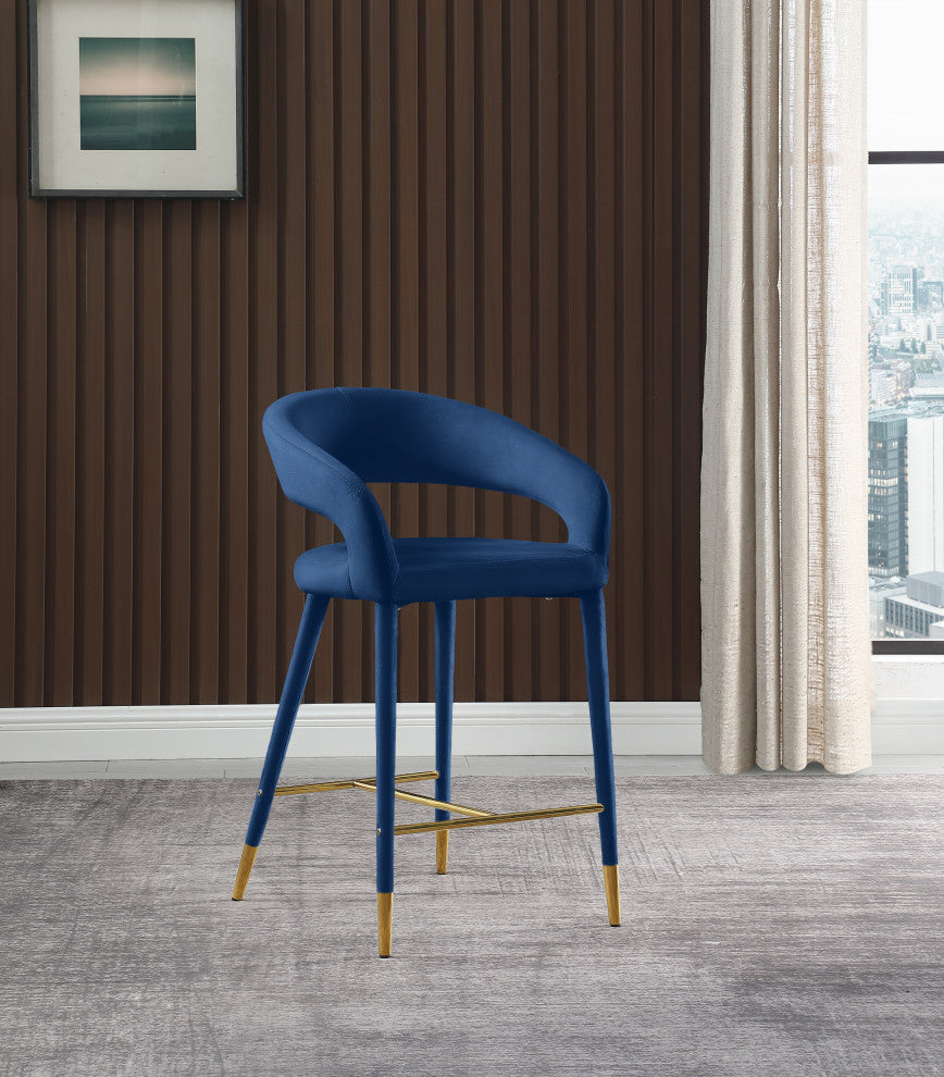Destiny Counter Stool, Navy, Velvet