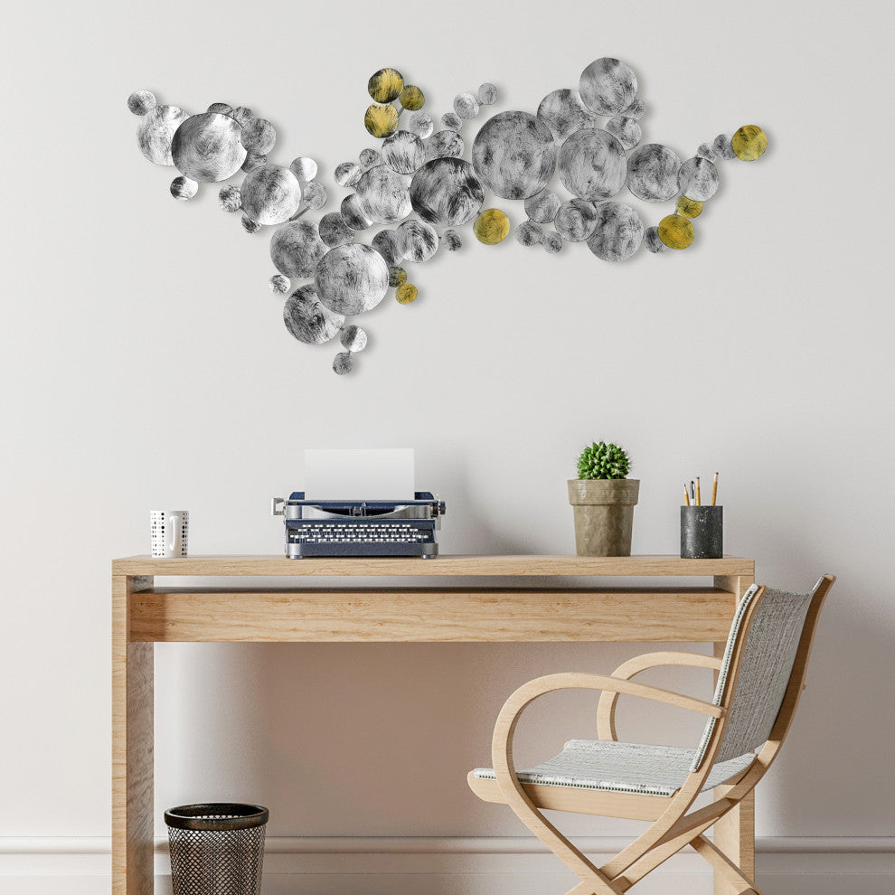 Hand Painted Etched Metal Wall Sculpture, Multi Color, Flying Discs