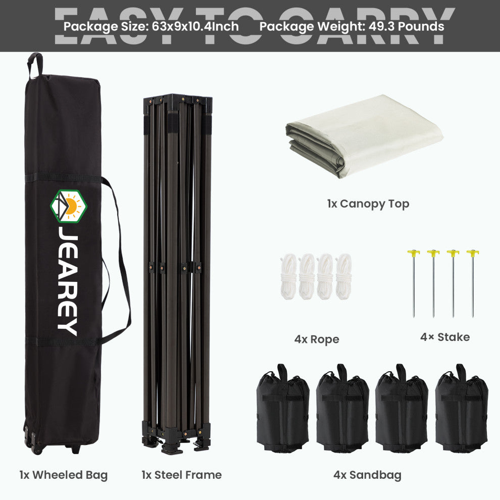 JEAREY Pop Up Canopy Tent, Outdoor Canopy, 4 Sand Bags, Beige, 12x12ft
