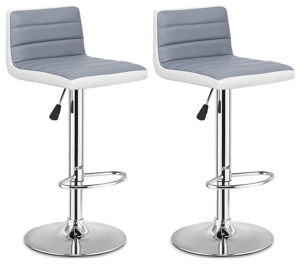 Set of 2 Adjustable PU Leather Bar Stools Gray + white
