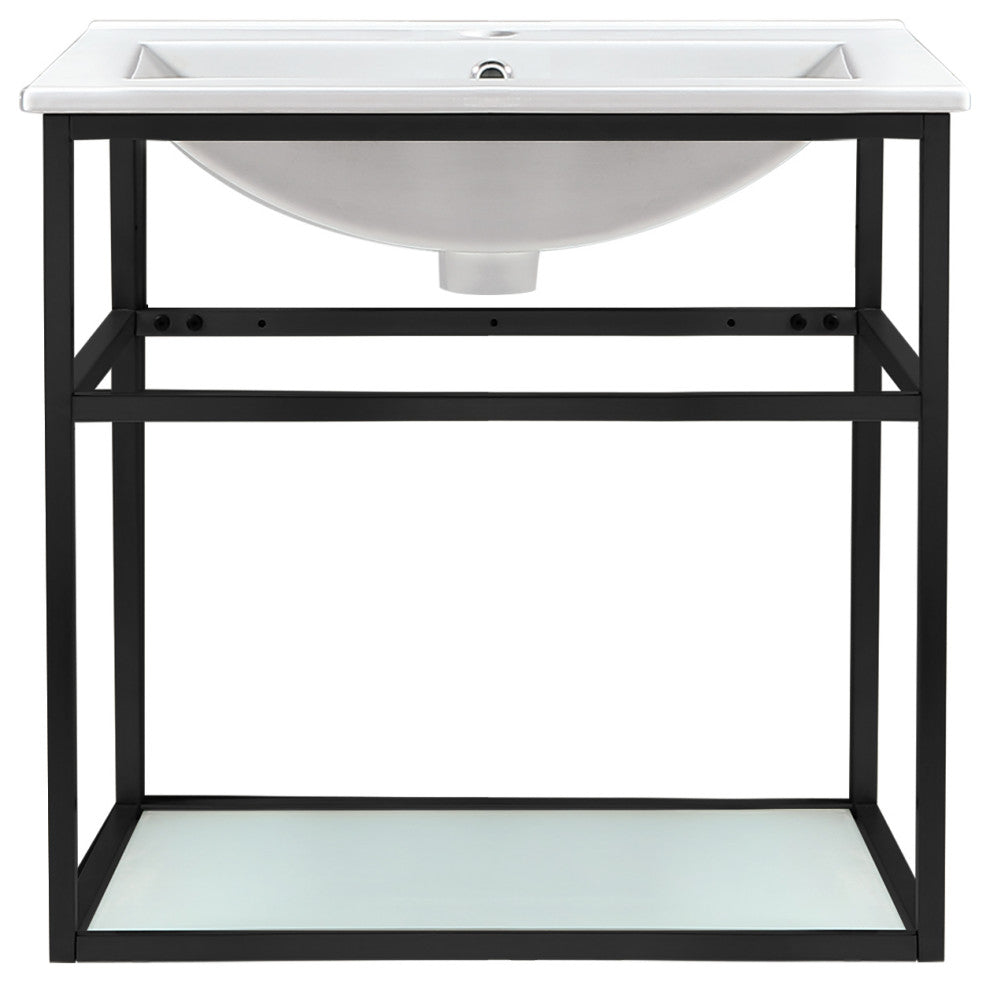 Pierre 24 Single, Metal Frame, Open Shelf, Bathroom Vanity, Black