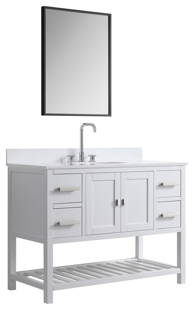 Monaco Bathroom Vanity Base Cabinet Without Top, White, 48", Single Sink