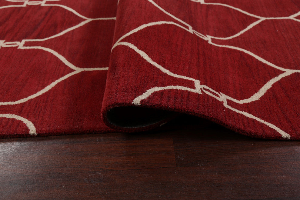 Trellis Contemporary Red Oriental Area Rug Hand-tufted Wool Carpet 9x12