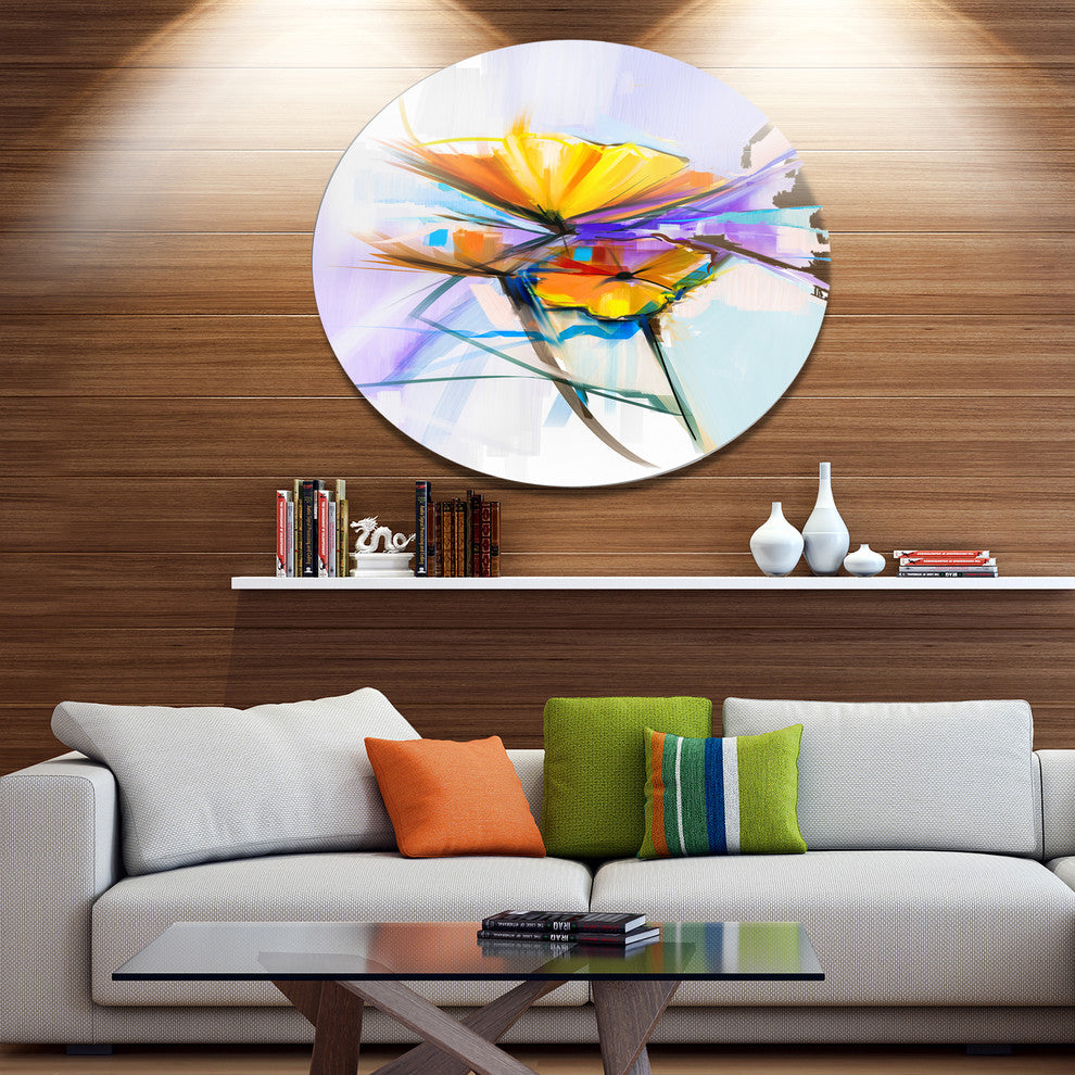 Bouquet Flowers On Light Green Blue, Floral Round Metal Wall Art, 11"