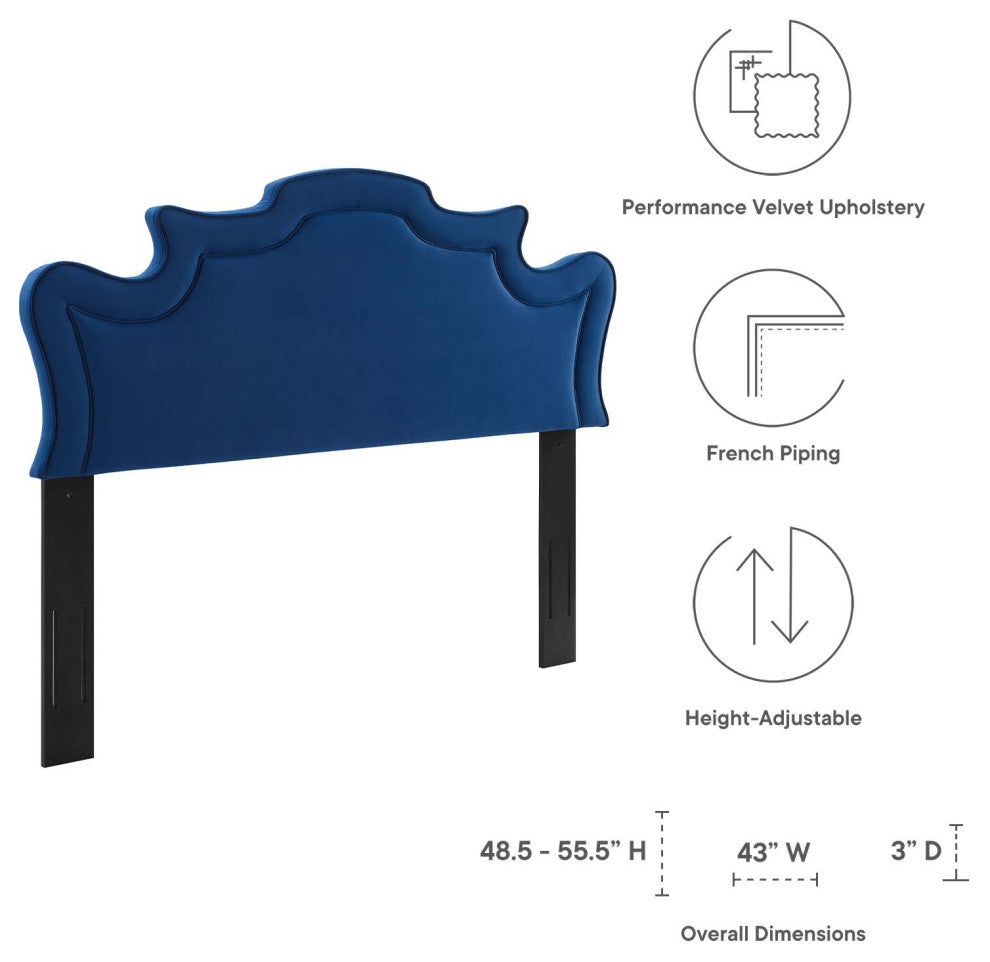 Headboard, Twin Size, Blue Navy, Velvet, French, Mid Century Guest Suite