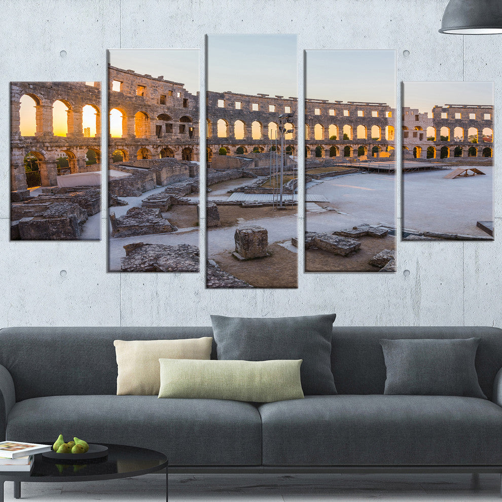 "Inside Ancient Roman Amphitheater" Landscape Wall Wall Art, 5 Panels, 60"x32"