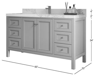 Nashville 60" Single Bathroom Vanity, White 2" Calacatta Black