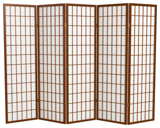 5' Tall Window Pane Shoji Screen, Walnut, 5 Panels
