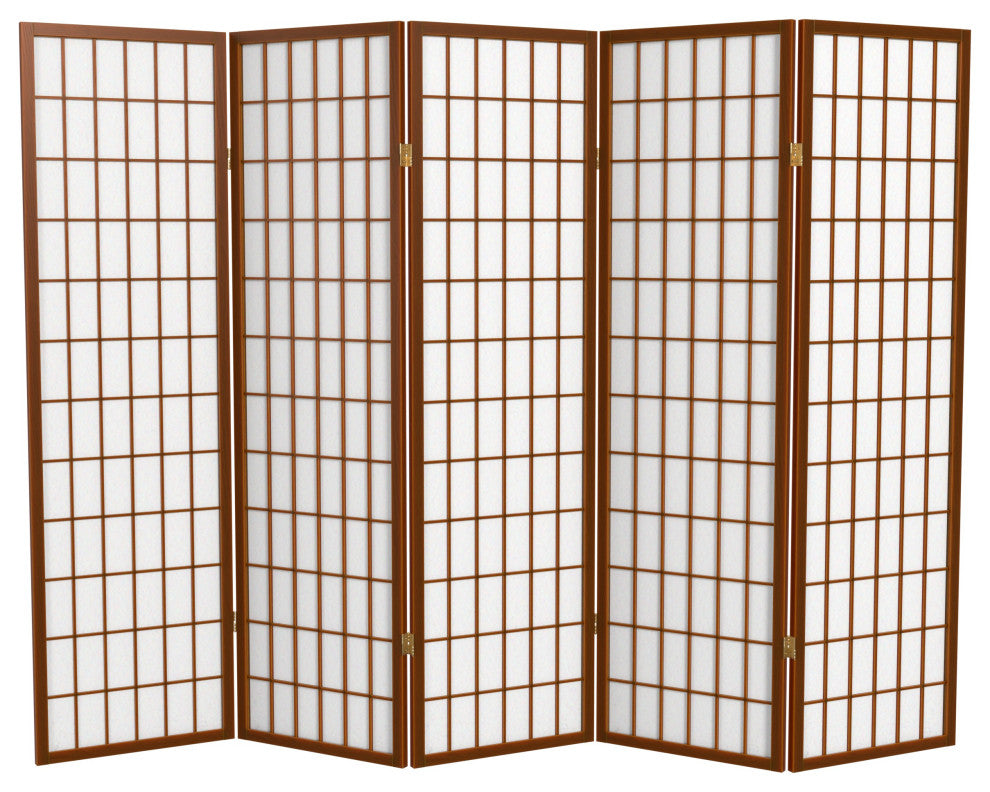 5' Tall Window Pane Shoji Screen, Walnut, 5 Panels
