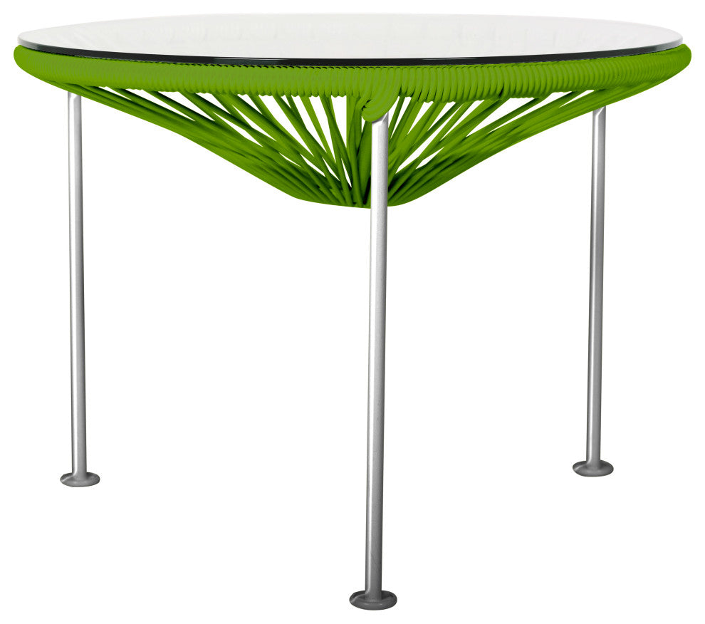 Zicatela Indoor/Outdoor Handmade Side Table, Cactus Weave, Chrome Frame