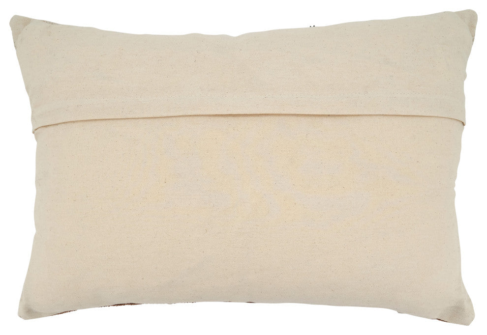 Poly Filled Printed and Embroidered Throw Pillow With Two-Tone, 16"x24", Mocha