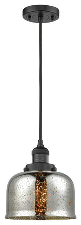 Large Bell 1-Light LED Pendant, Matte Black, Glass: Silver Mercury