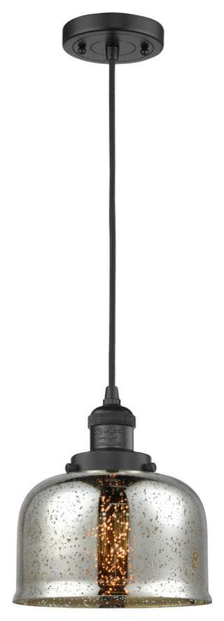 Large Bell 1-Light LED Pendant, Matte Black, Glass: Silver Mercury
