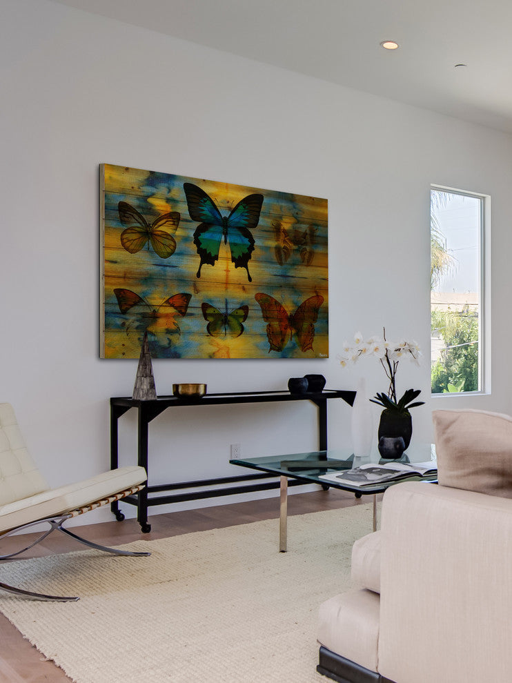 "Lepidoptera" UV Ink Print on Natural Pine Wood, 45"x30"