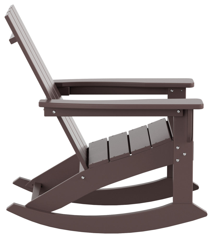 WestinTrends 3PC Outdoor Patio Adirondack Rocking Chair, Side Table Set, Dark Brown