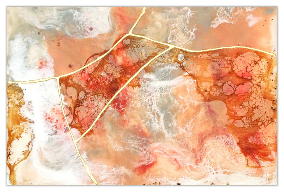 Coral Abstract Wall Art Printed on Frameless Free Floating Tempered Glass Panel