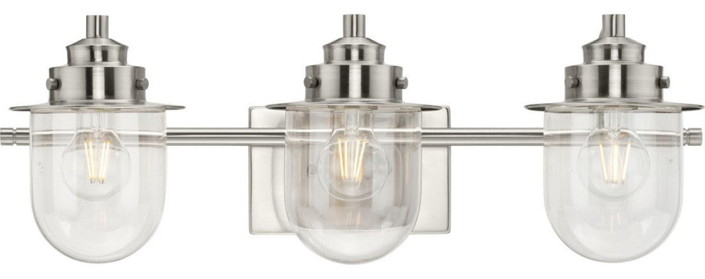 Northlake Collection Three-Light Brushed Nickel Clear Glass Bath Light