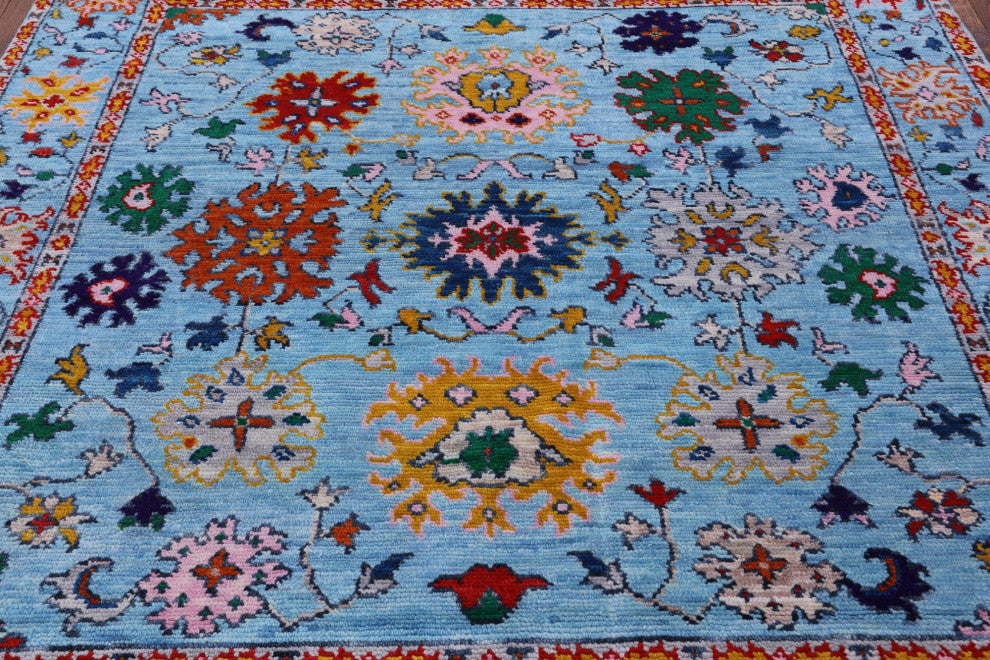 6' Square Hand-Knotted Turkish Oushak Wool Rug - Q13332