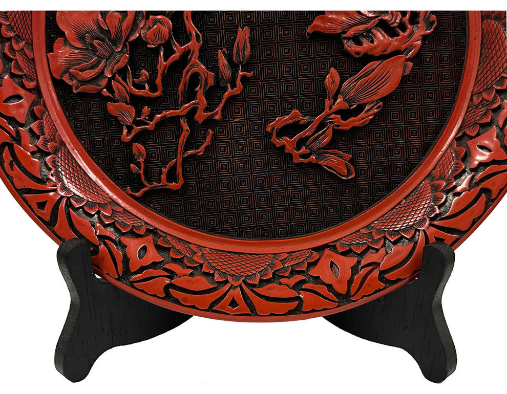 Mid-20th Century Chinese Hand Carved Cinnabar Lacquer Plate