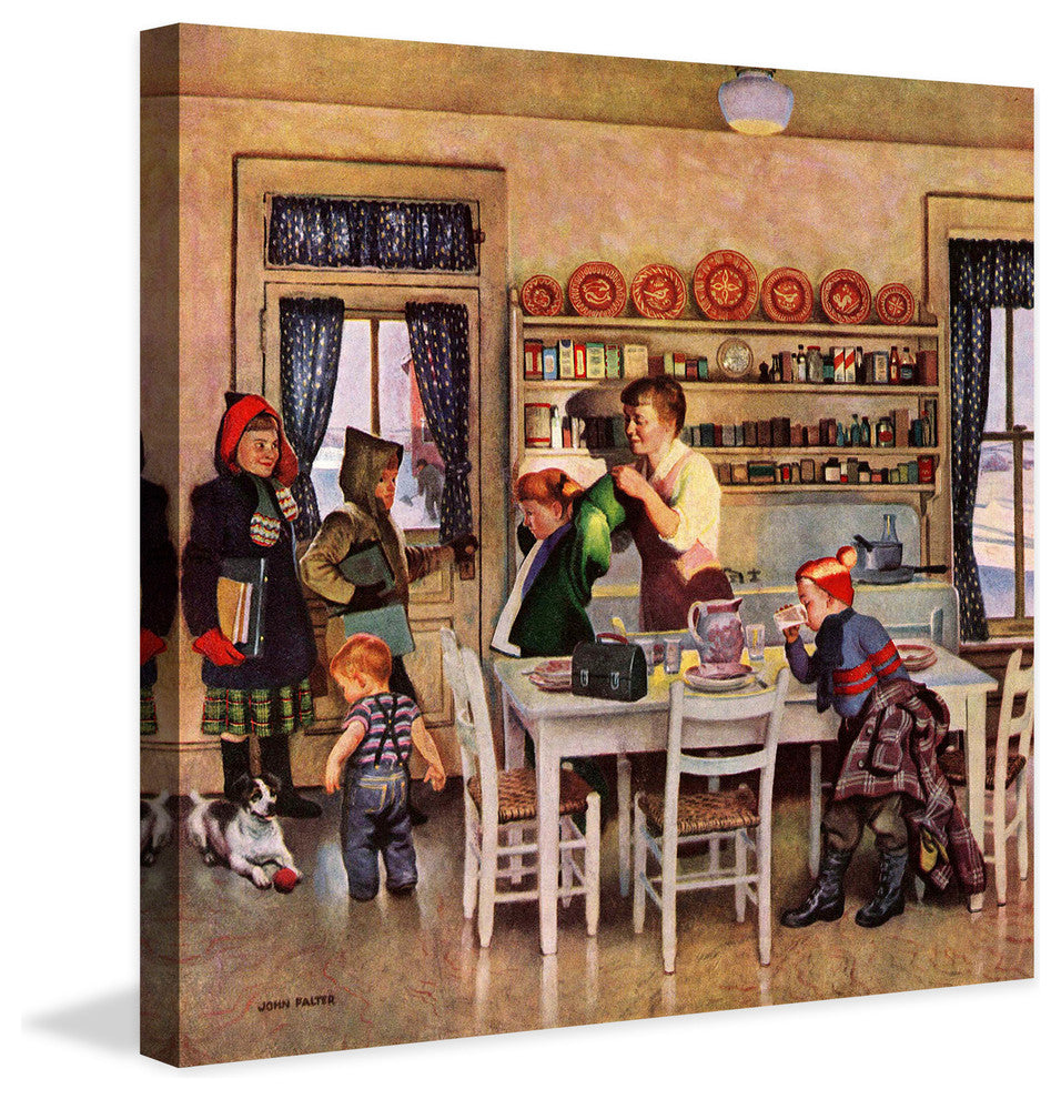 "Getting Ready for School" Painting Print on Canvas by John Falter