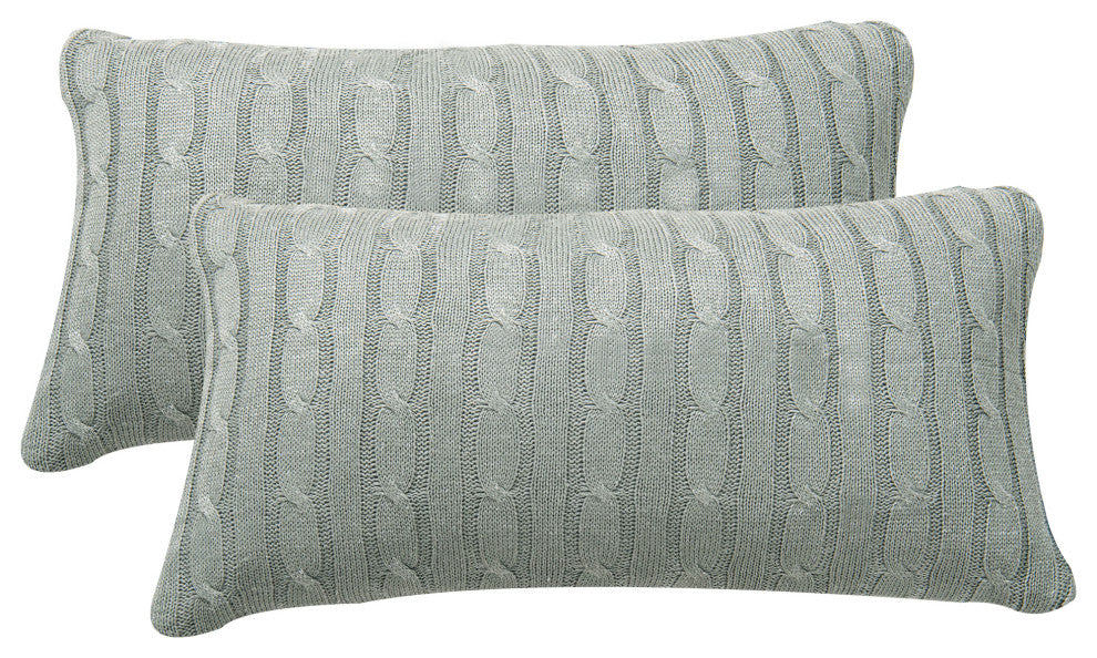 Cable Knit 2 Piece Lumbar Pillow Shell Set, Ghost Gray, 2 Piece, 14"x26"