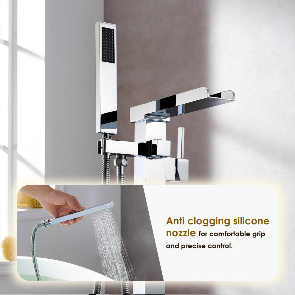 Camino Single Lever Handle Freestanding Floor Mounted Tub Filler, Polished Chome