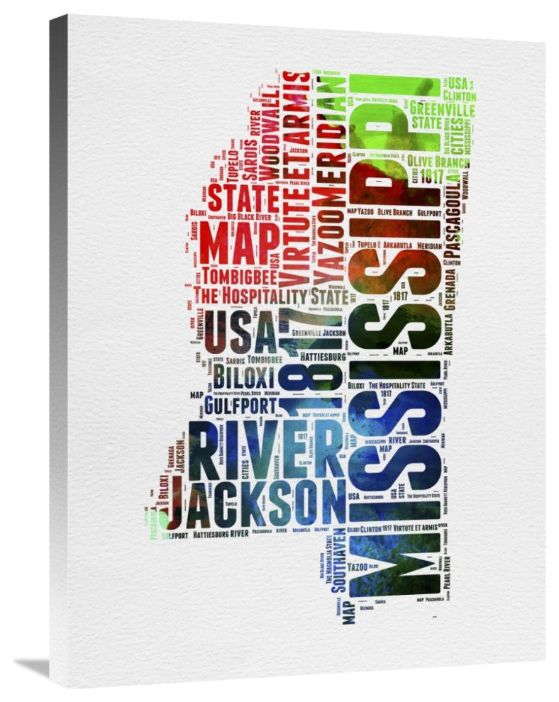 "Mississippi Watercolor Word Cloud" Fine Art Print