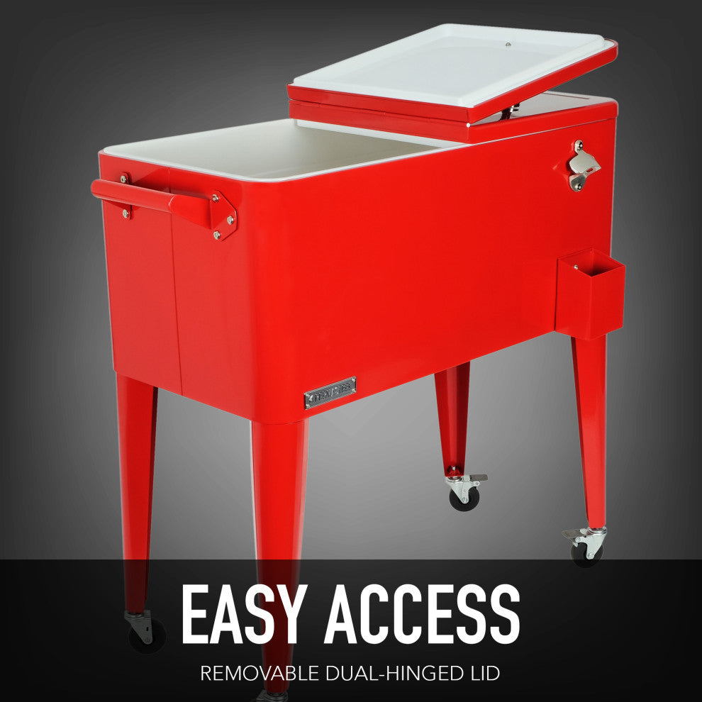 Permasteel 80 Quart Portable Rolling Patio Cooler, Red