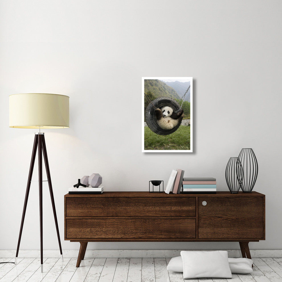 "Giant Panda cub playing in swing, Wolong Nature Reserve" Paper Art, 22"x32"
