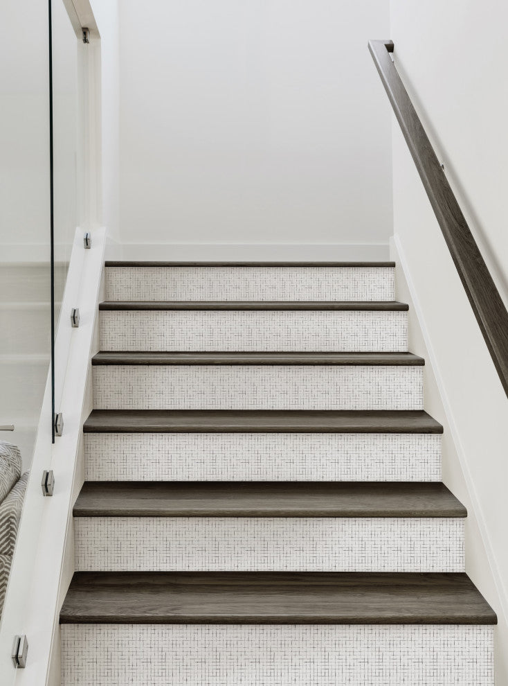 Crosshatch Peel and Stick Stair Riser Strips, Gray, 48"x7", Set of 6