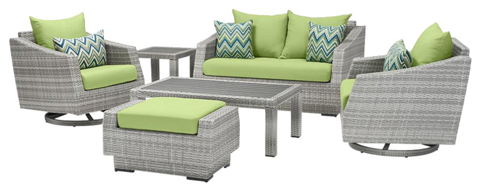 Cannes 6 Piece Sunbrella Outdoor Love and Motion Club Seating Set, Gingko Green