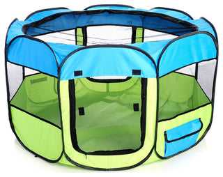 All-Terrain Lightweight Collapsible Pet Playpen, Light Blue/Light Yellow, Medium