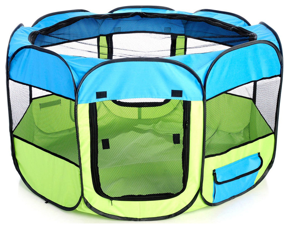 All-Terrain Lightweight Collapsible Pet Playpen, Light Blue/Light Yellow, Medium