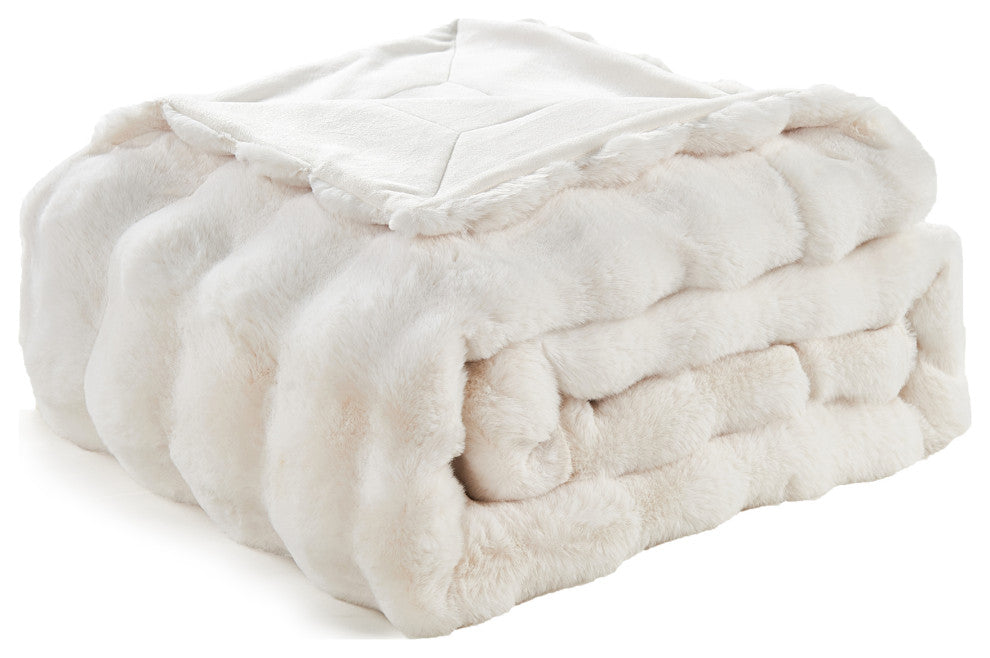 Textured Bubble Faux Fur Throw Blanket, White, 50''x60''