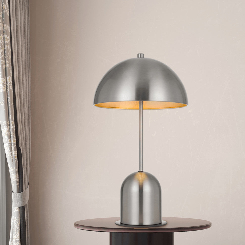 20" Nickel Metal Desk Table Lamp With Nickel Dome Shade