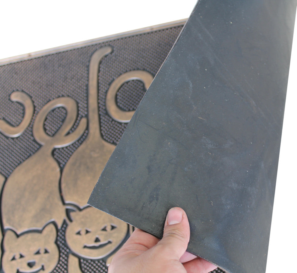 A1HC Designer "Welcome" Rubber Doormat, Cat Tail Welcome