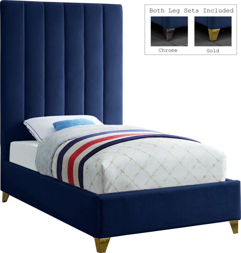 Via Velvet Upholstered Bed, Navy, Twin