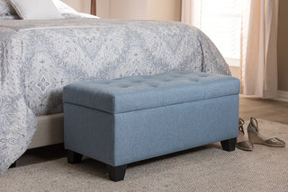 Paris Light Blue Fabric Storage Ottoman