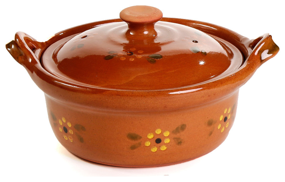 Ancient Cookware, Mexican Clay Lidded Cazuela Pot, 8.5x10.5x5