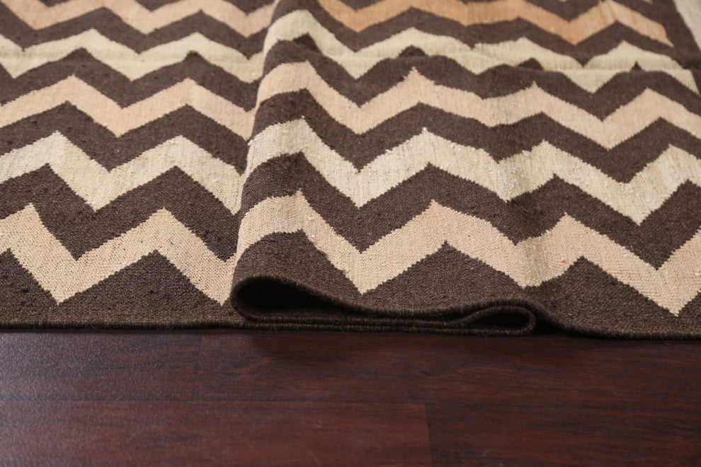Chevron Style Kilim Natural Dye Oriental Wool Area Rug Flat-weave 5x7