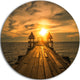 Huge Wooden Bridge To Illuminated Sky, Seascape Disc Metal Artwork, 23"