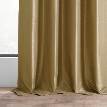 Ruched Vintage Faux Dupioni Silk Curtain Single Panel, Flax Gold, 50" X 96"
