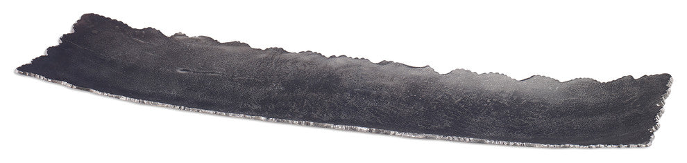 Long Silver Champagne Scalloped Edge Tray, Decorative Dish Transitional Rustic