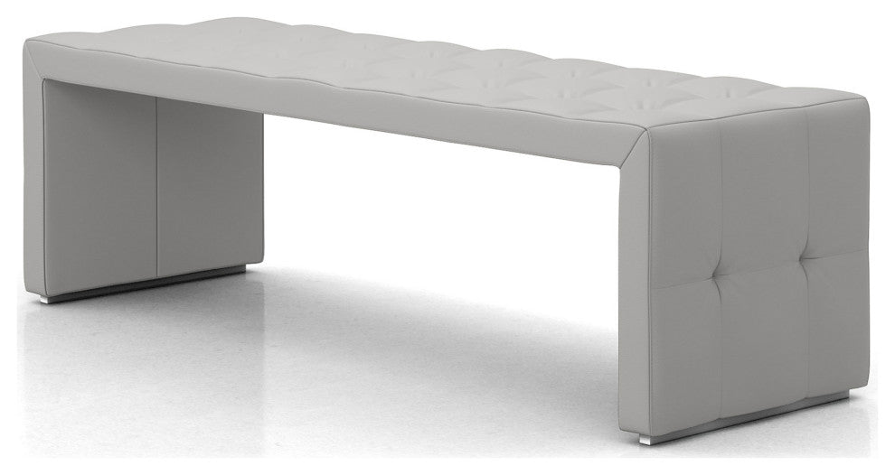 Broad Bench, Warm Gray Leather, Pearl Gray Leather