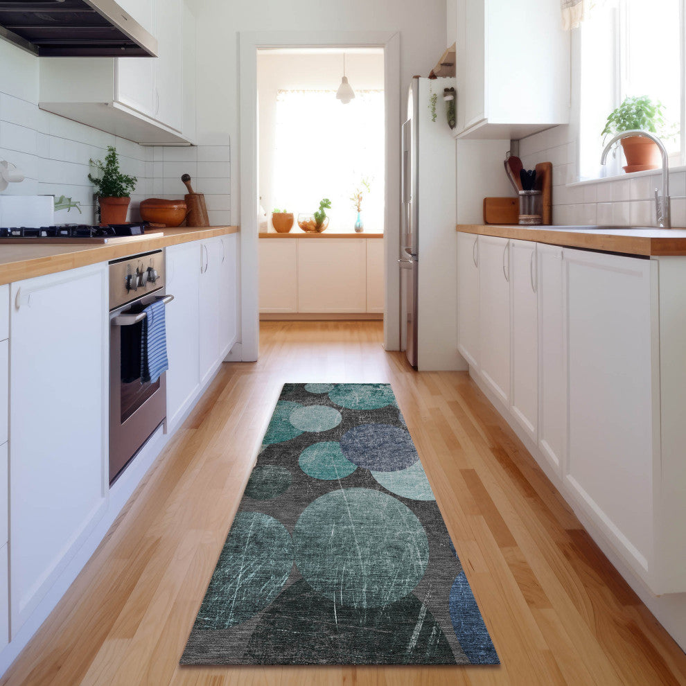Premium Machine Washable Mayfield AMF556 Teal 2'3" x 7'6" Runner Rug