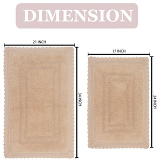Opulent Reversible 100% Cotton Bath Rug Set, 2 Piece Set(S+M), Linen