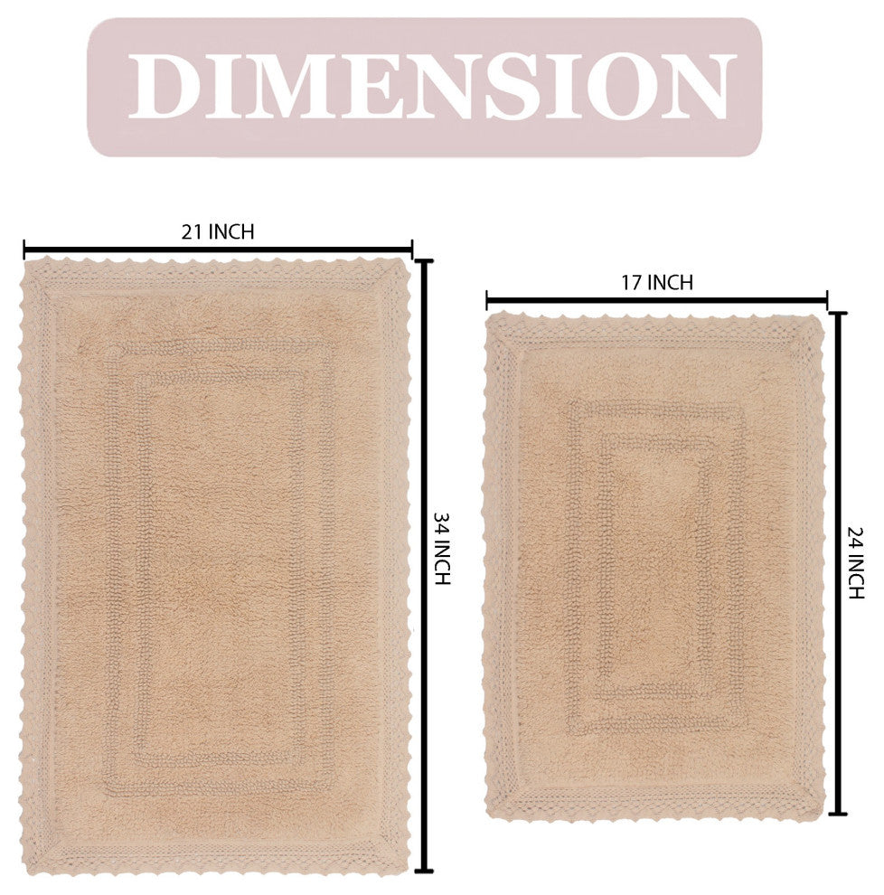 Opulent Reversible 100% Cotton Bath Rug Set, 2 Piece Set(S+M), Linen